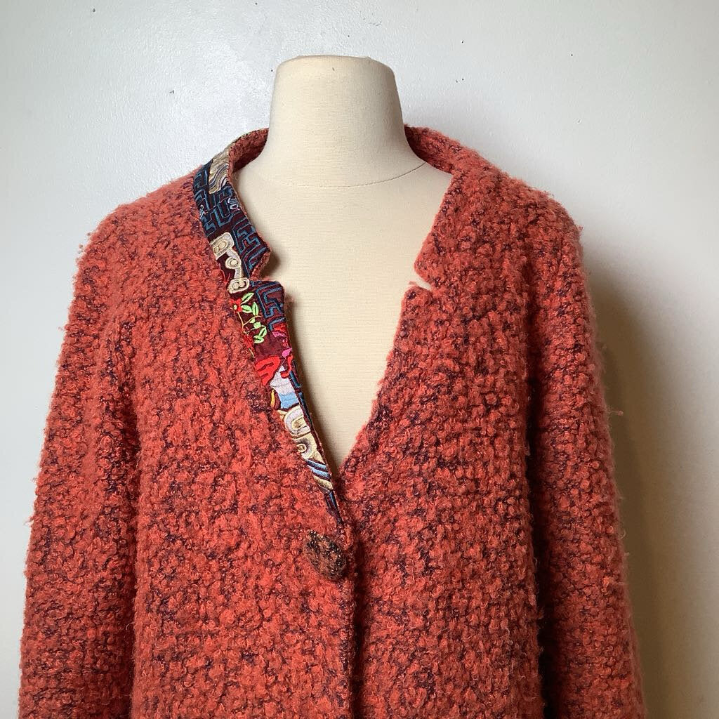 Orange Asian Design Teddy Coat