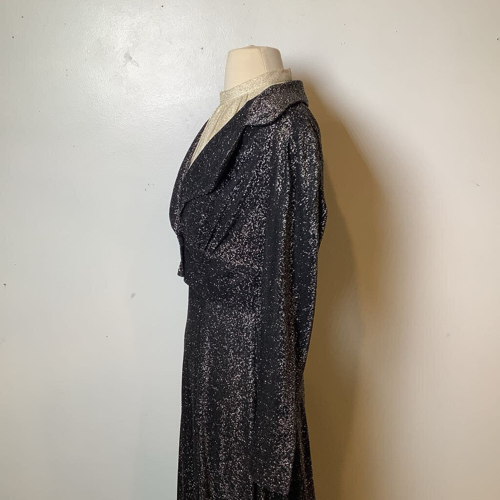 1970s 2 Piece Lame Sleeveless Maxi Dress w/ Crop Jacket