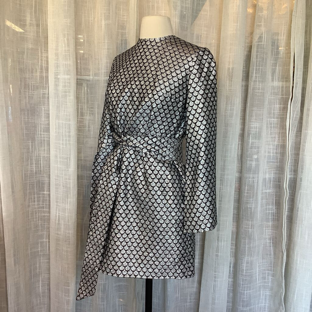 1960s Silver and Black Lurex Mini with Belt