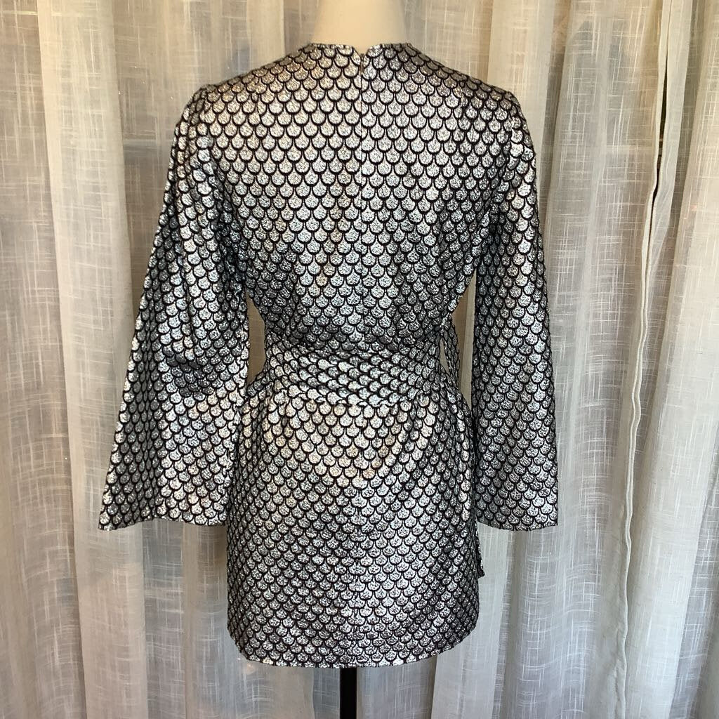 1960s Silver and Black Lurex Mini with Belt