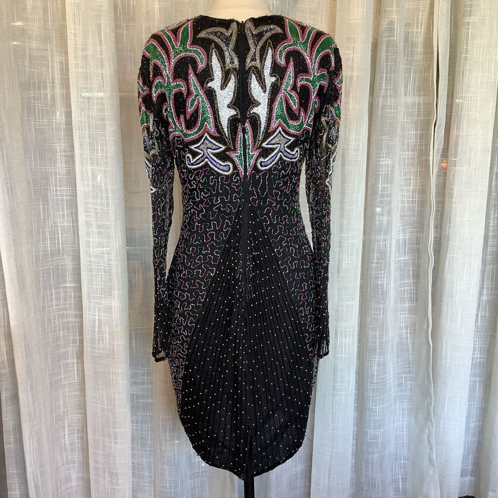 1980s Long Sleeve Beaded Cocktail Dress