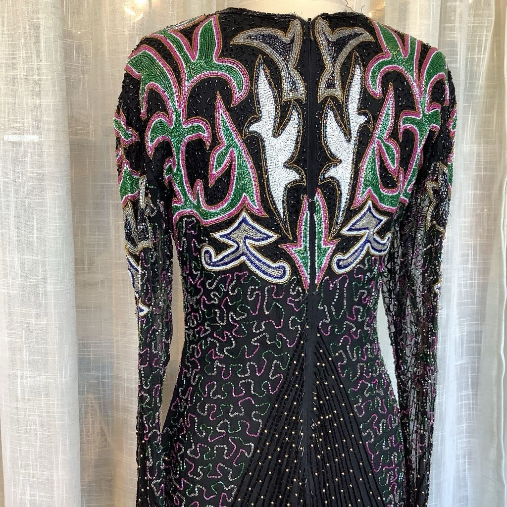 1980s Long Sleeve Beaded Cocktail Dress