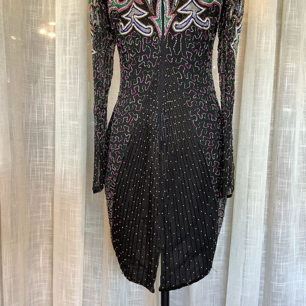 1980s Long Sleeve Beaded Cocktail Dress