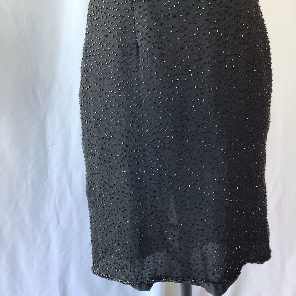 1990s Sleeveless Beaded Evening Dress w/ Embroidered & Sheer Bodice