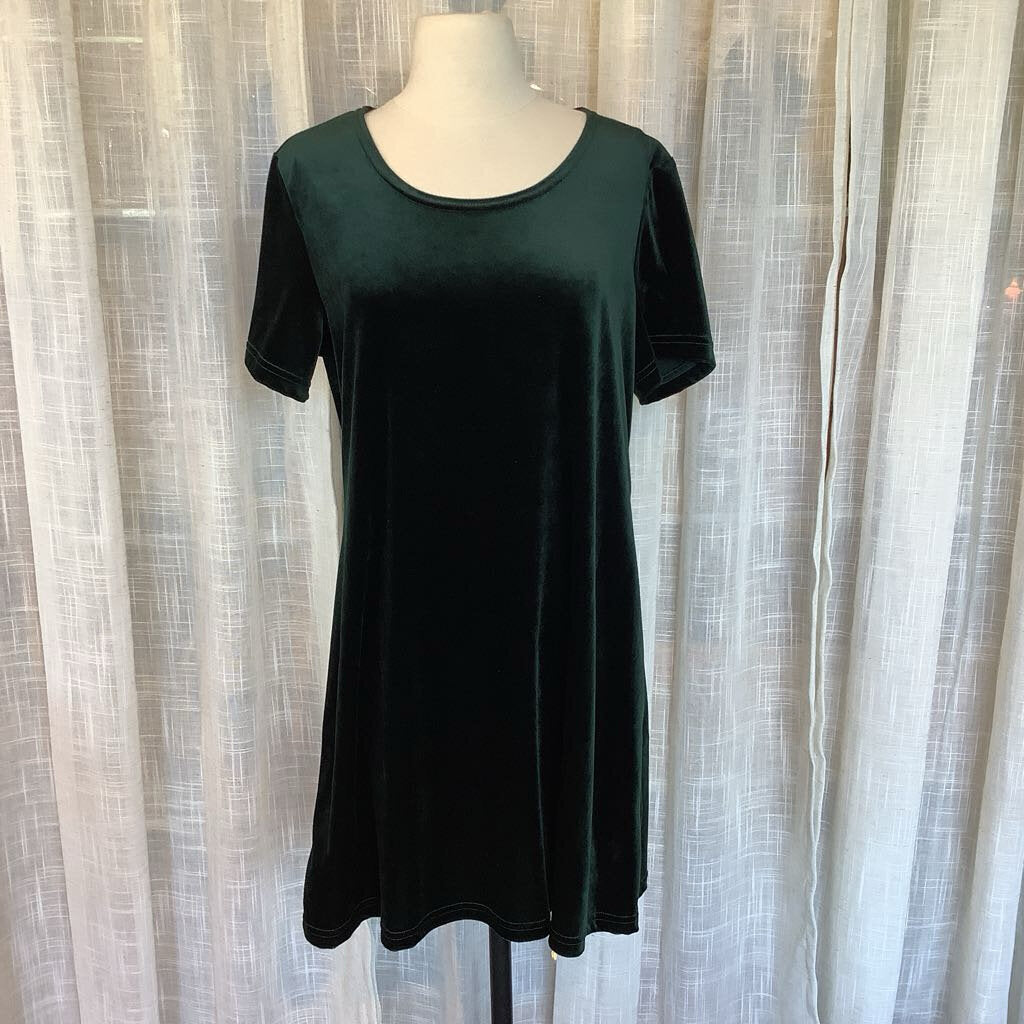 1990s Dark Green Velvet Dress