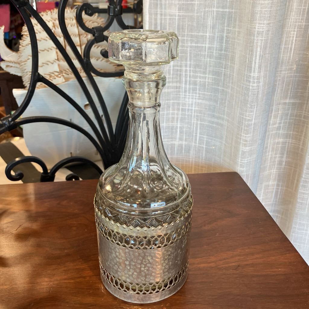 Vintage Glass and Hammered Metal Decanter