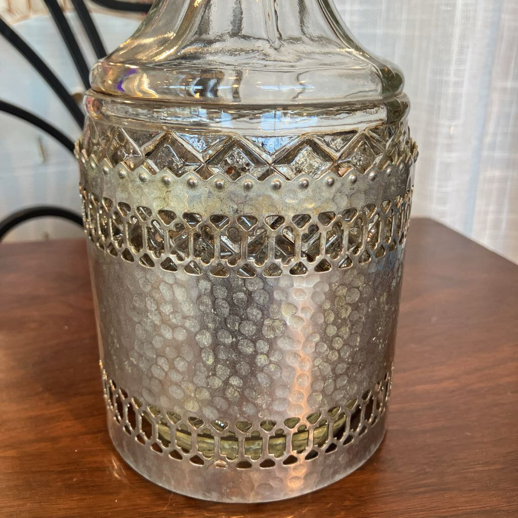 Vintage Glass and Hammered Metal Decanter