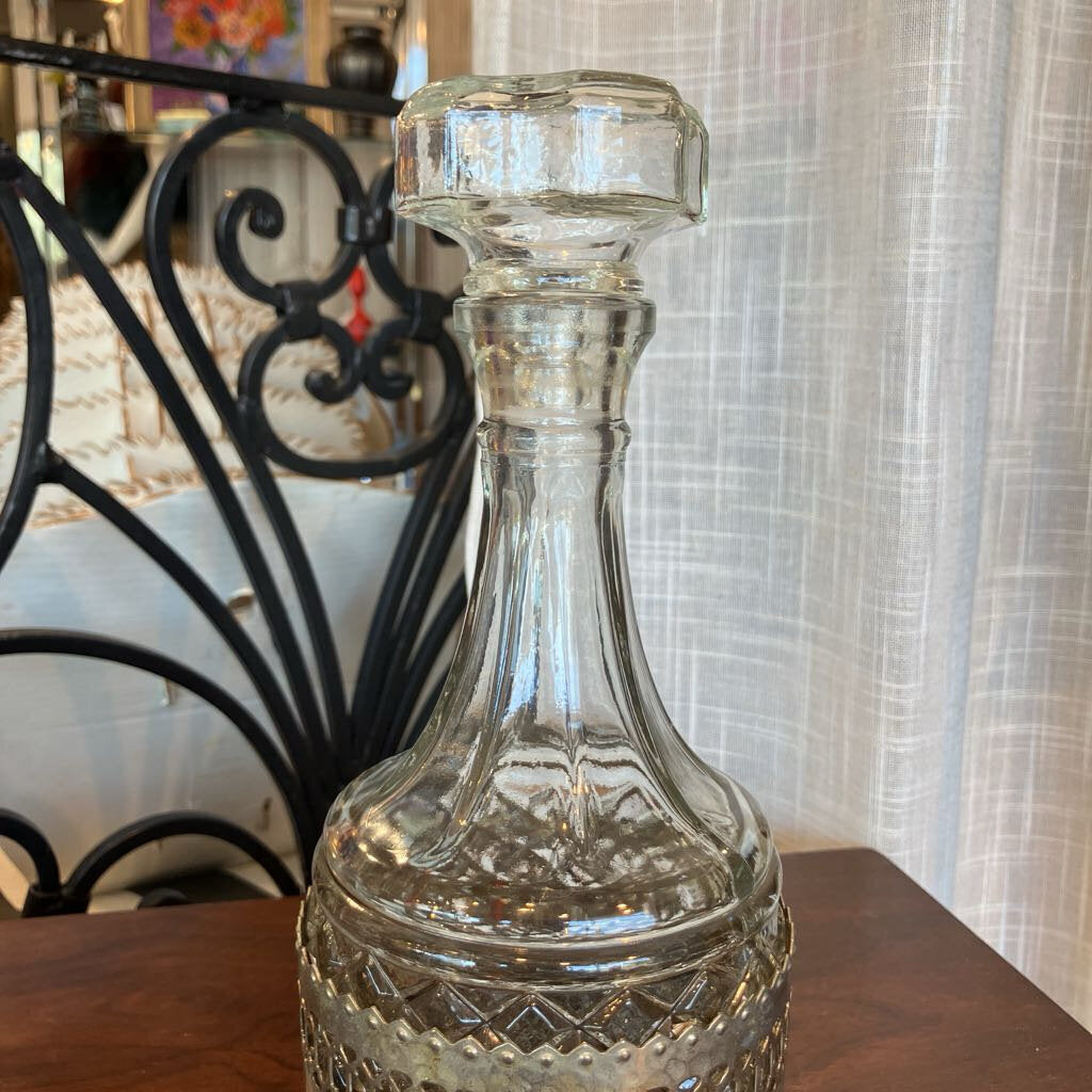 Vintage Glass and Hammered Metal Decanter