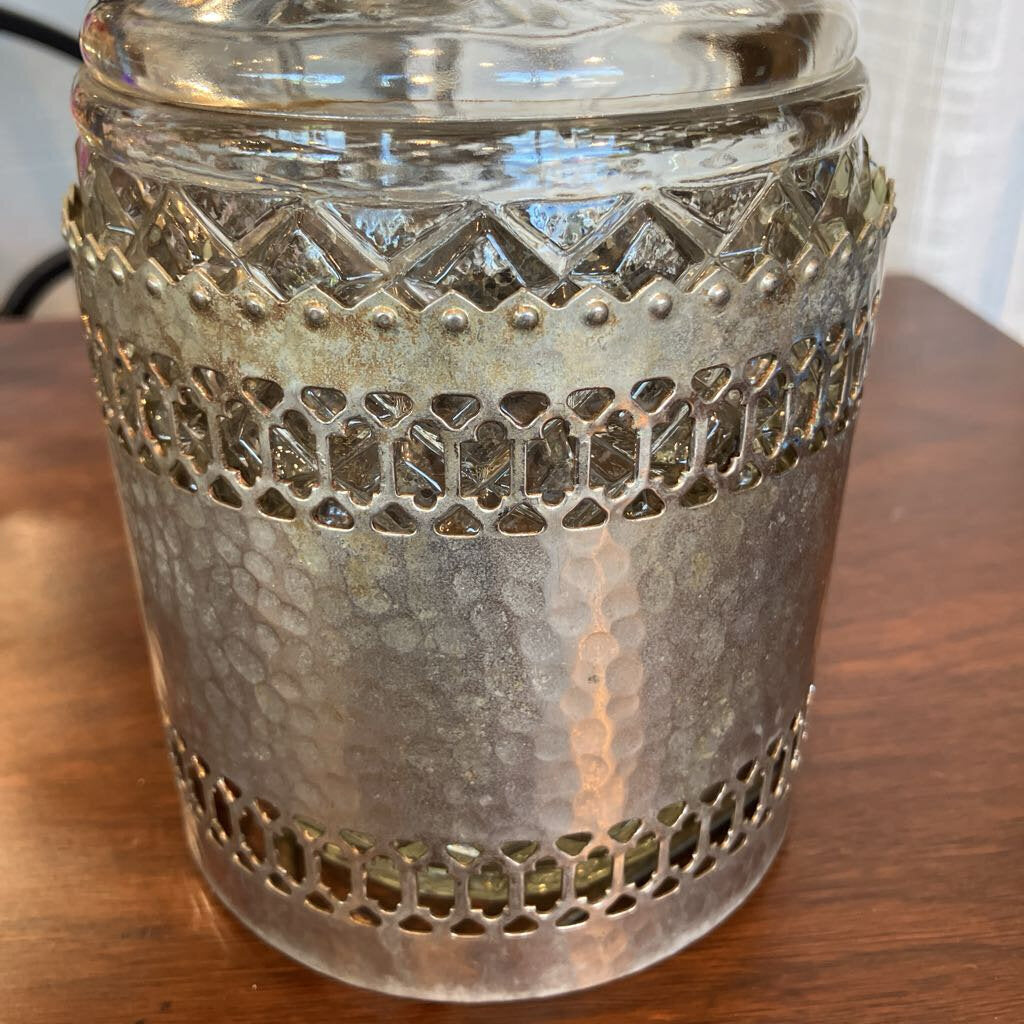 Vintage Glass and Hammered Metal Decanter