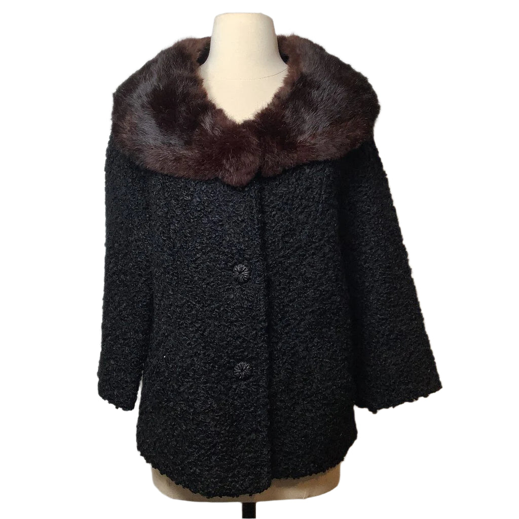 Black Persian Lamb Vintage Coat with Mink Collar