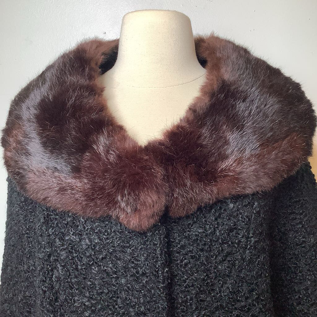 Black Persian Lamb Vintage Coat with Mink Collar