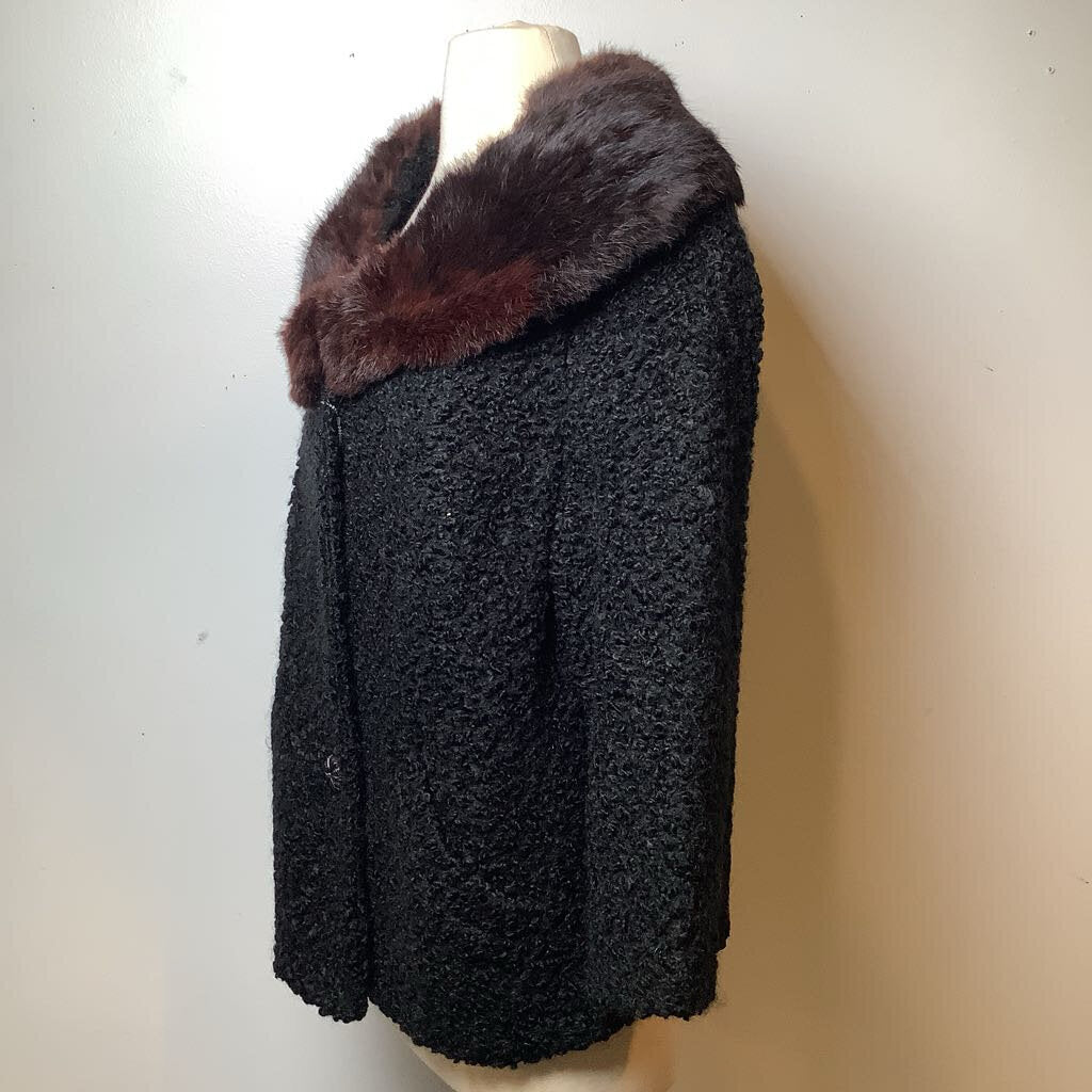 Black Persian Lamb Vintage Coat with Mink Collar