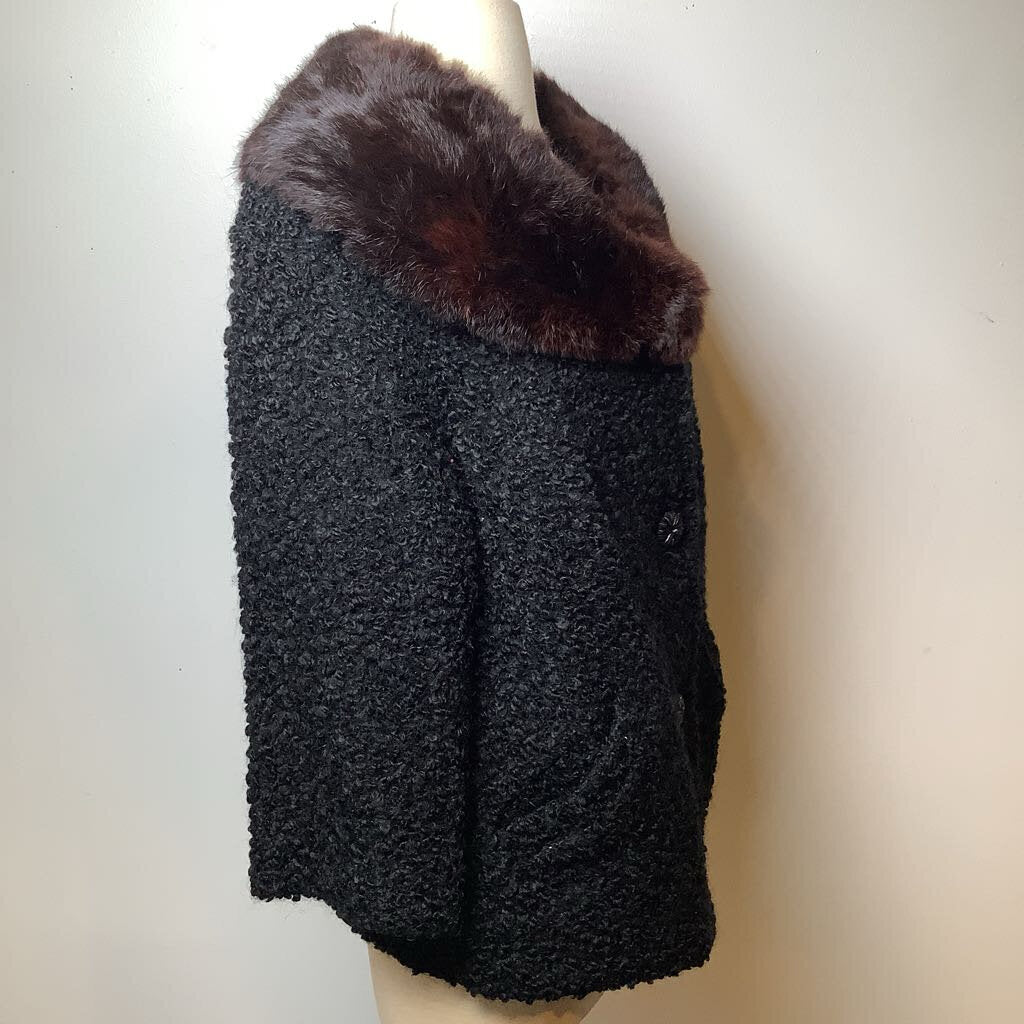 Black Persian Lamb Vintage Coat with Mink Collar