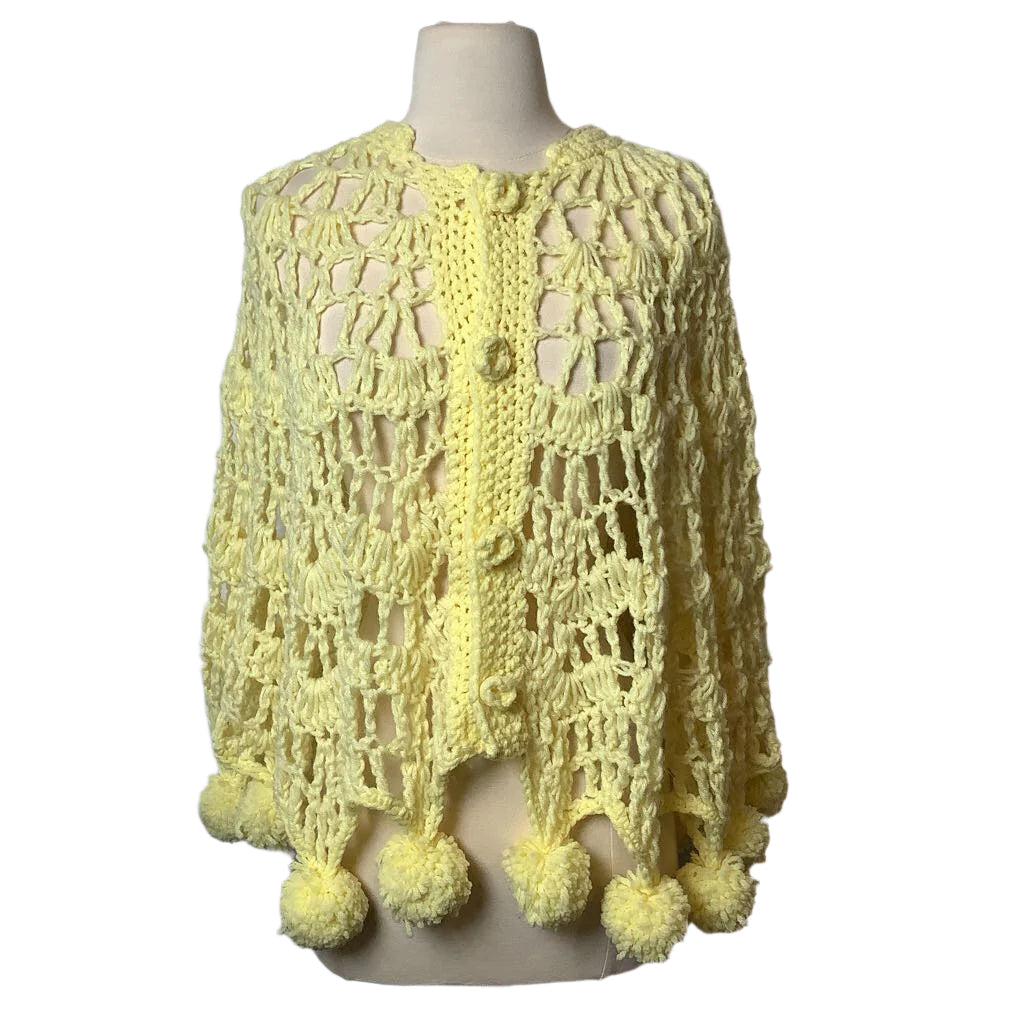 1960s Pom Pom Knit Cape