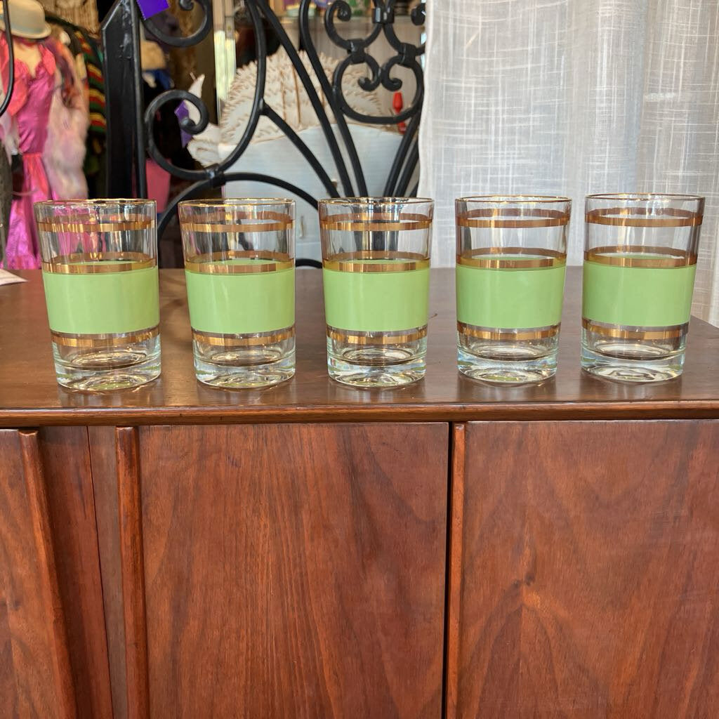 Vintage Green Stripe Juice Glasses