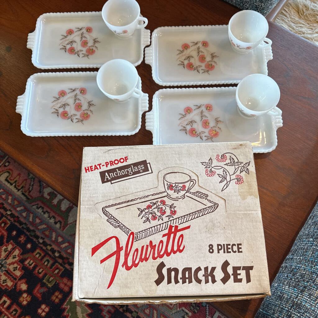 1950s Anchor Hocking Fleurette Snack Set