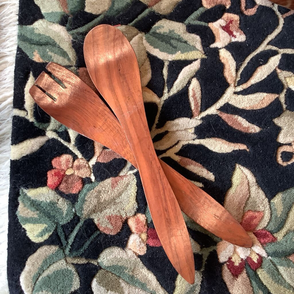 MCM RARE Handturned Wood Salad Set - 9pcs AS IS