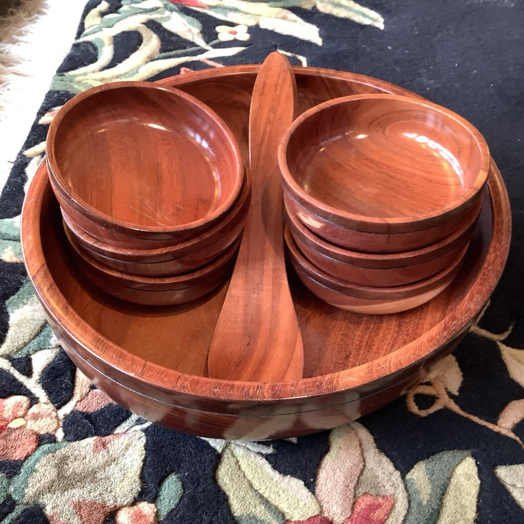 MCM RARE Handturned Wood Salad Set - 9pcs AS IS