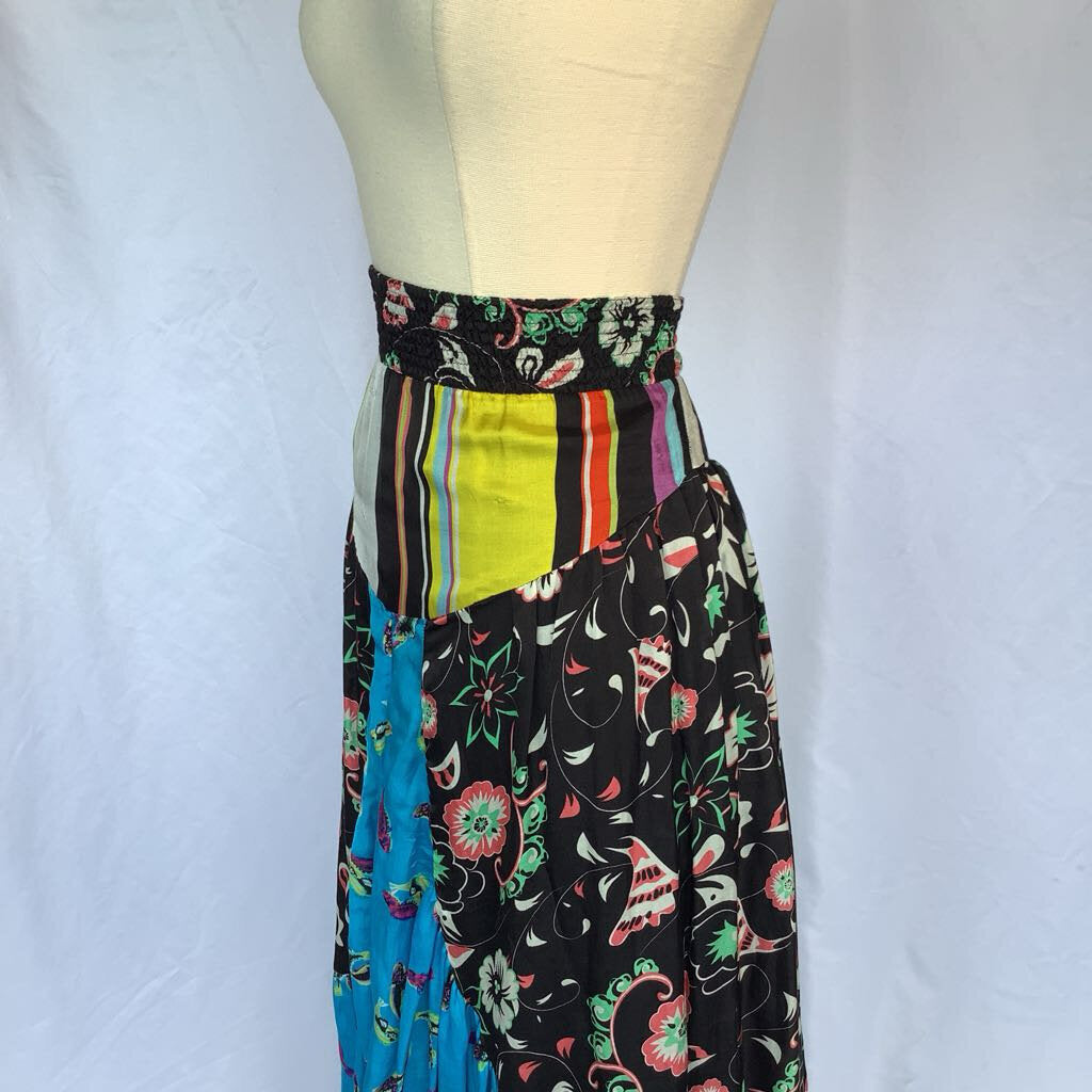 Silk Mimi Liberte Multi-pattern Skirt with Drop Hem