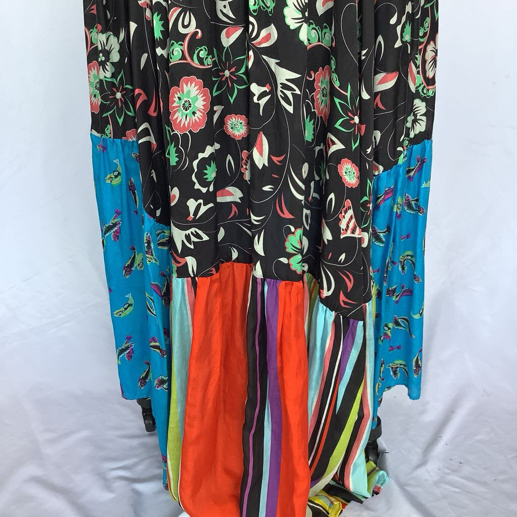 Silk Mimi Liberte Multi-pattern Skirt with Drop Hem