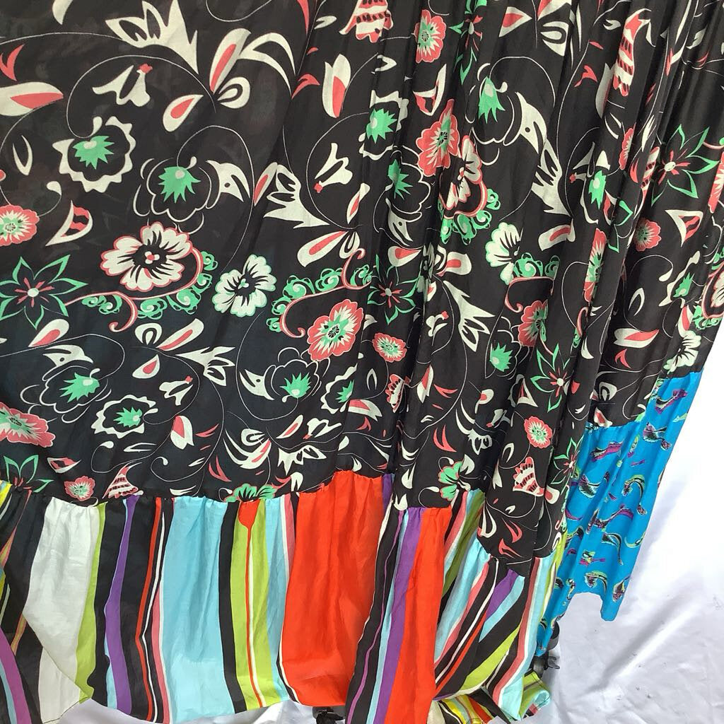Silk Mimi Liberte Multi-pattern Skirt with Drop Hem