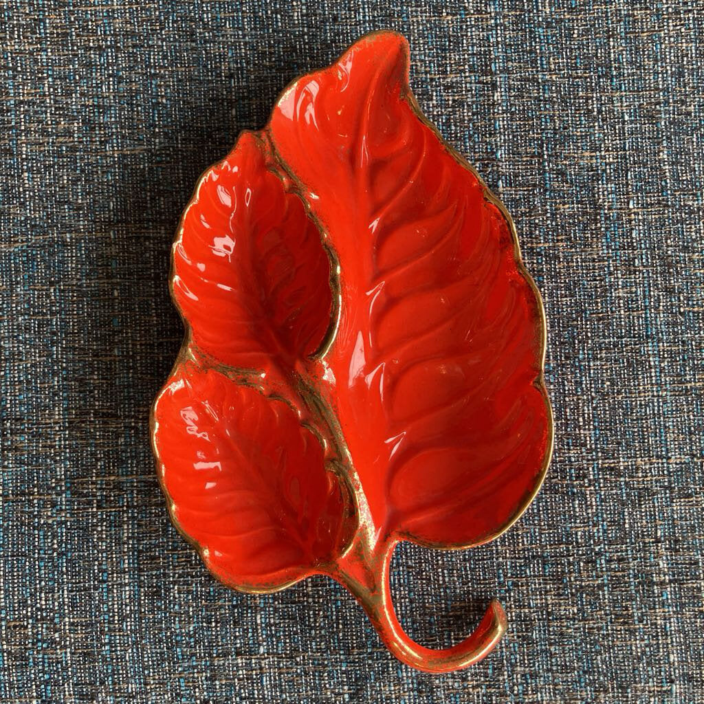 Vintage California Pottery Orange Leaf Tray