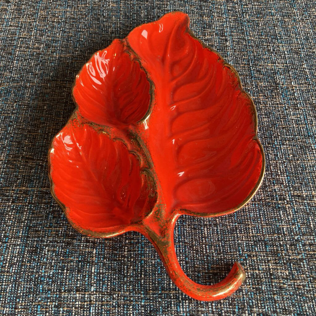 Vintage California Pottery Orange Leaf Tray