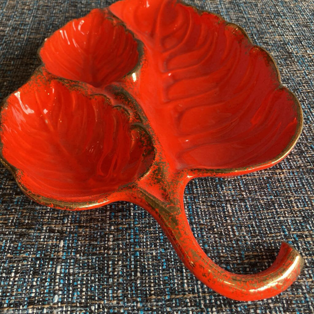 Vintage California Pottery Orange Leaf Tray