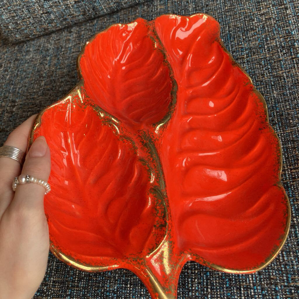 Vintage California Pottery Orange Leaf Tray