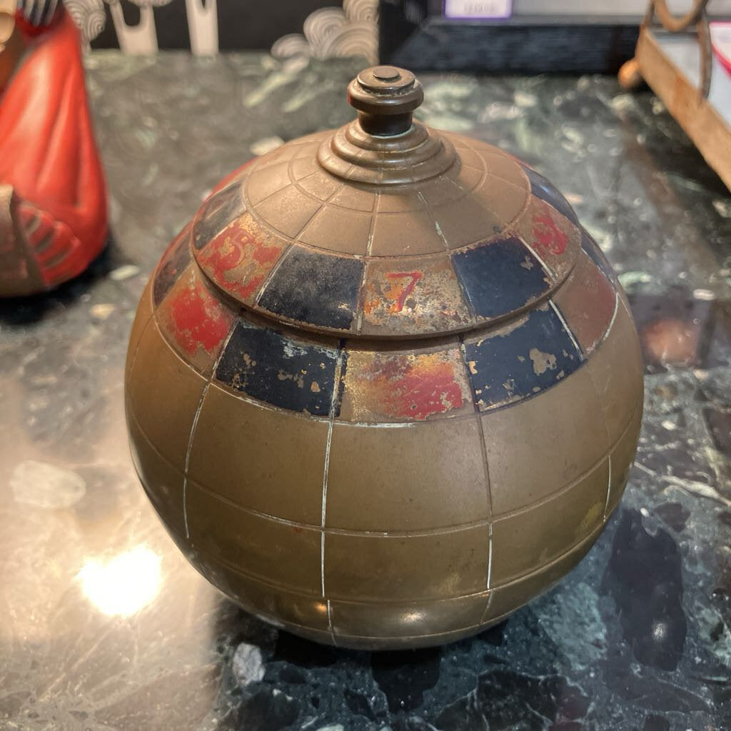 Mid Century 1960 Mad Men Roulette Brass Globe Cigarette Dispenser