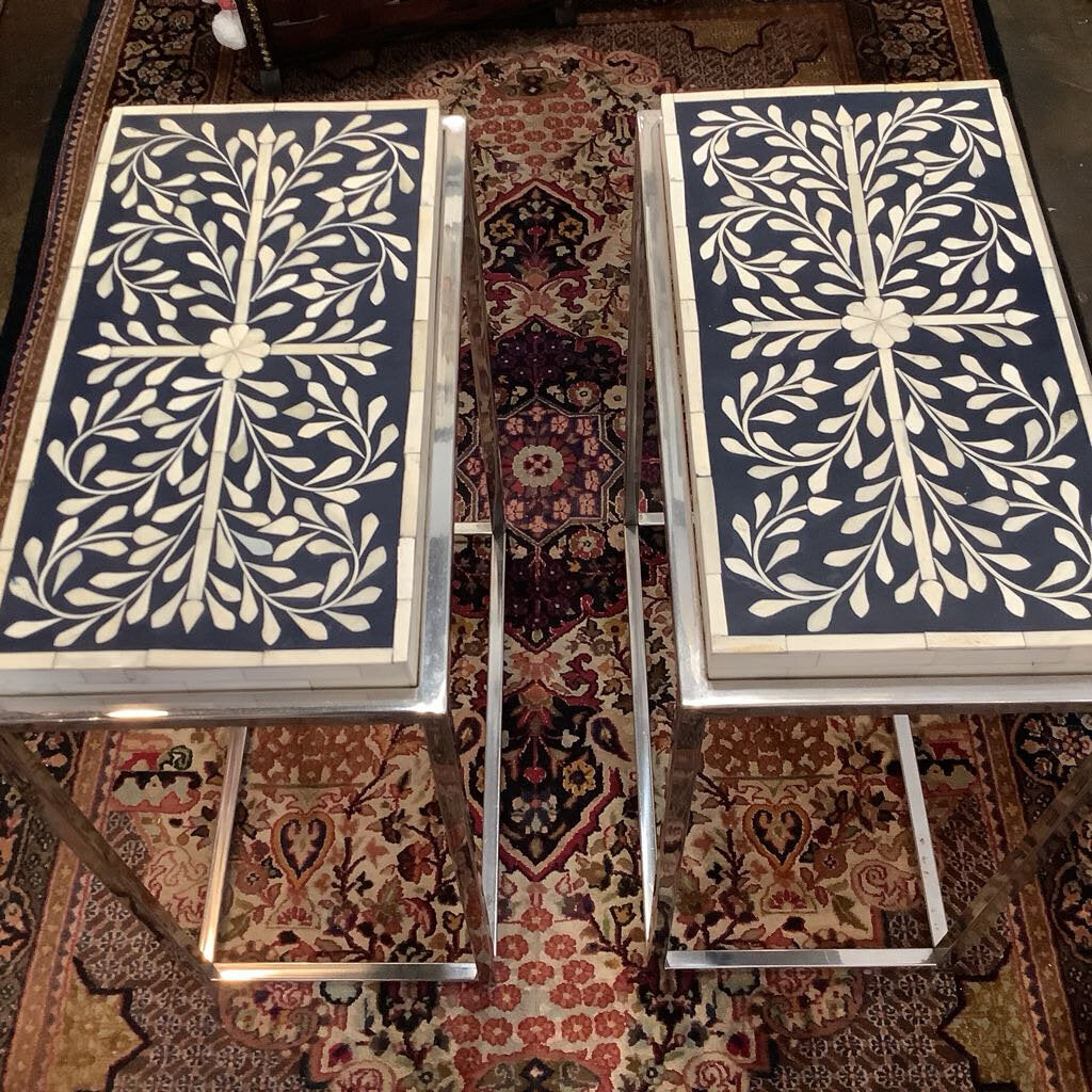 Moroccan Bone Inlay End Tables w/ Chrome Legs