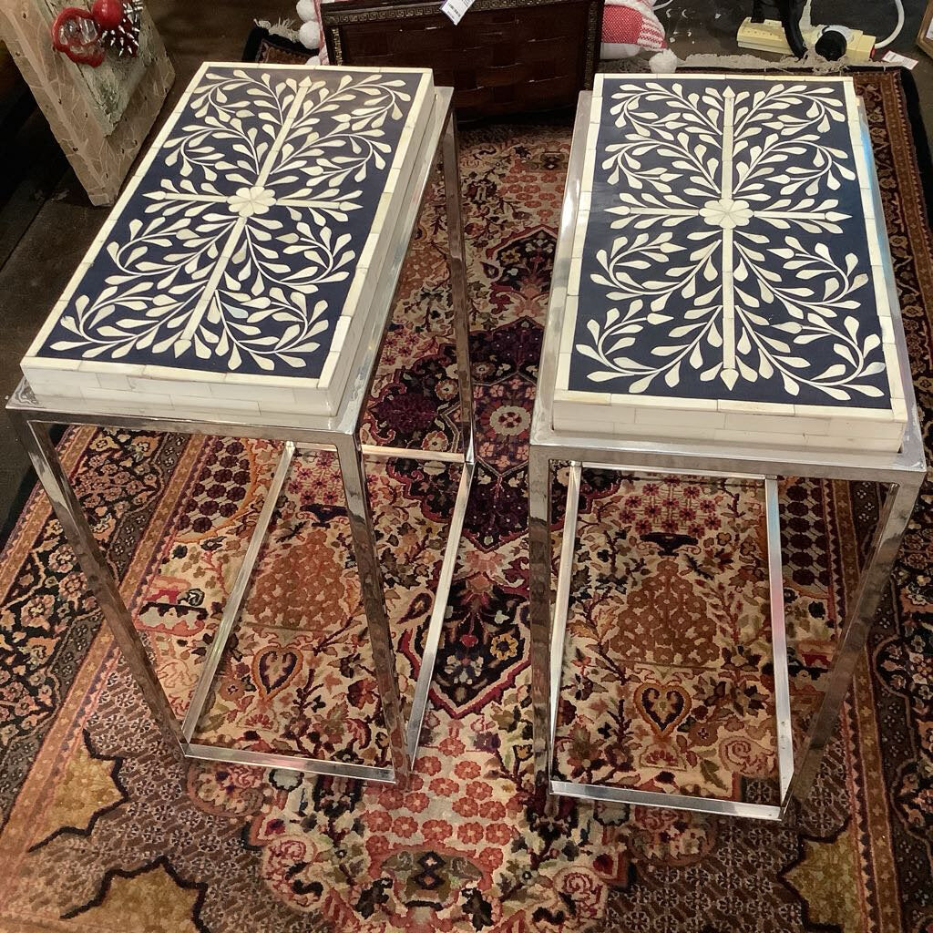 Moroccan Bone Inlay End Tables w/ Chrome Legs