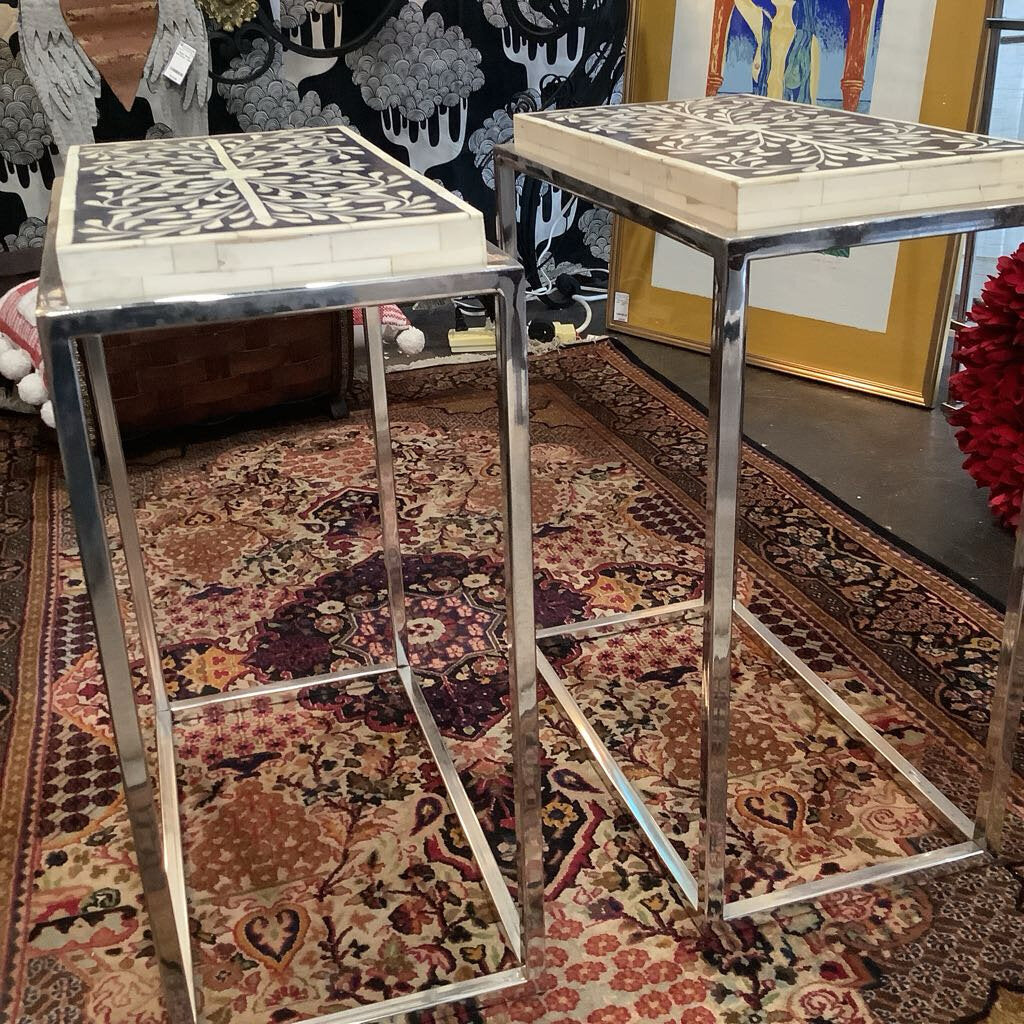 Moroccan Bone Inlay End Tables w/ Chrome Legs