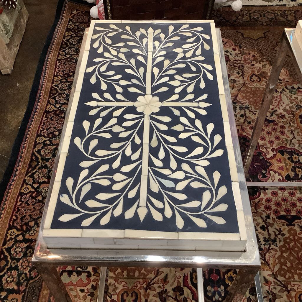 Moroccan Bone Inlay End Tables w/ Chrome Legs