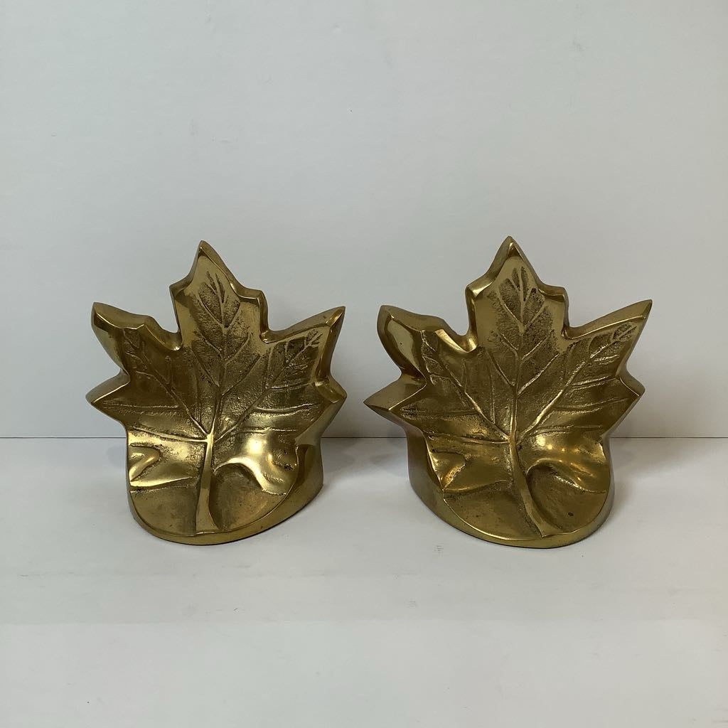Vintage Brass Maple Leaf bookends