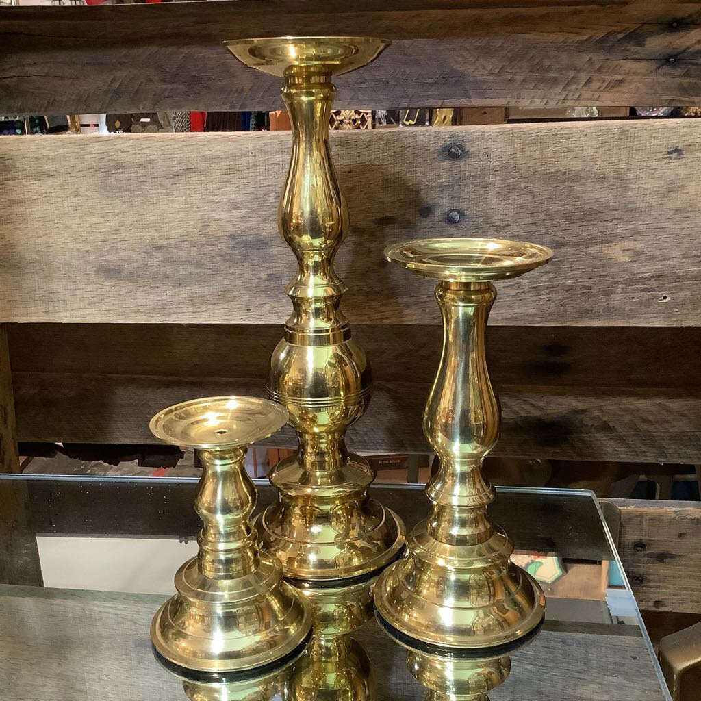 Set of 3 Brass Candle Sticks