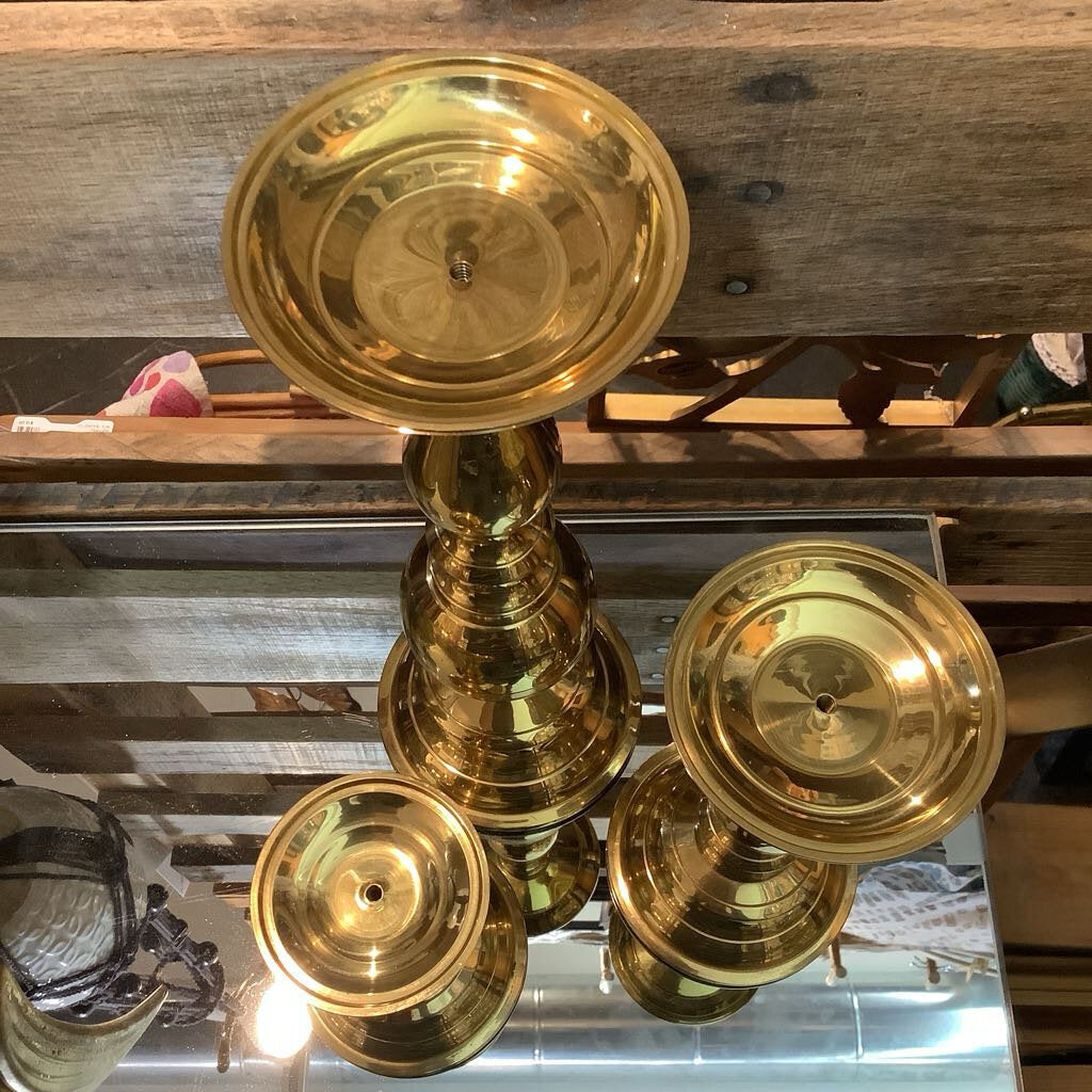 Set of 3 Brass Candle Sticks