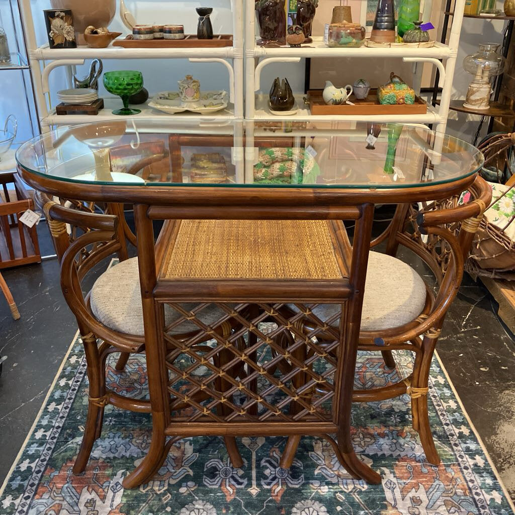 Vintage Rattan Honeymoon Table and Chairs Set