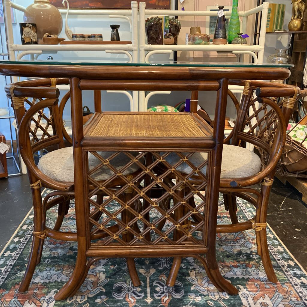 Vintage Rattan Honeymoon Table and Chairs Set