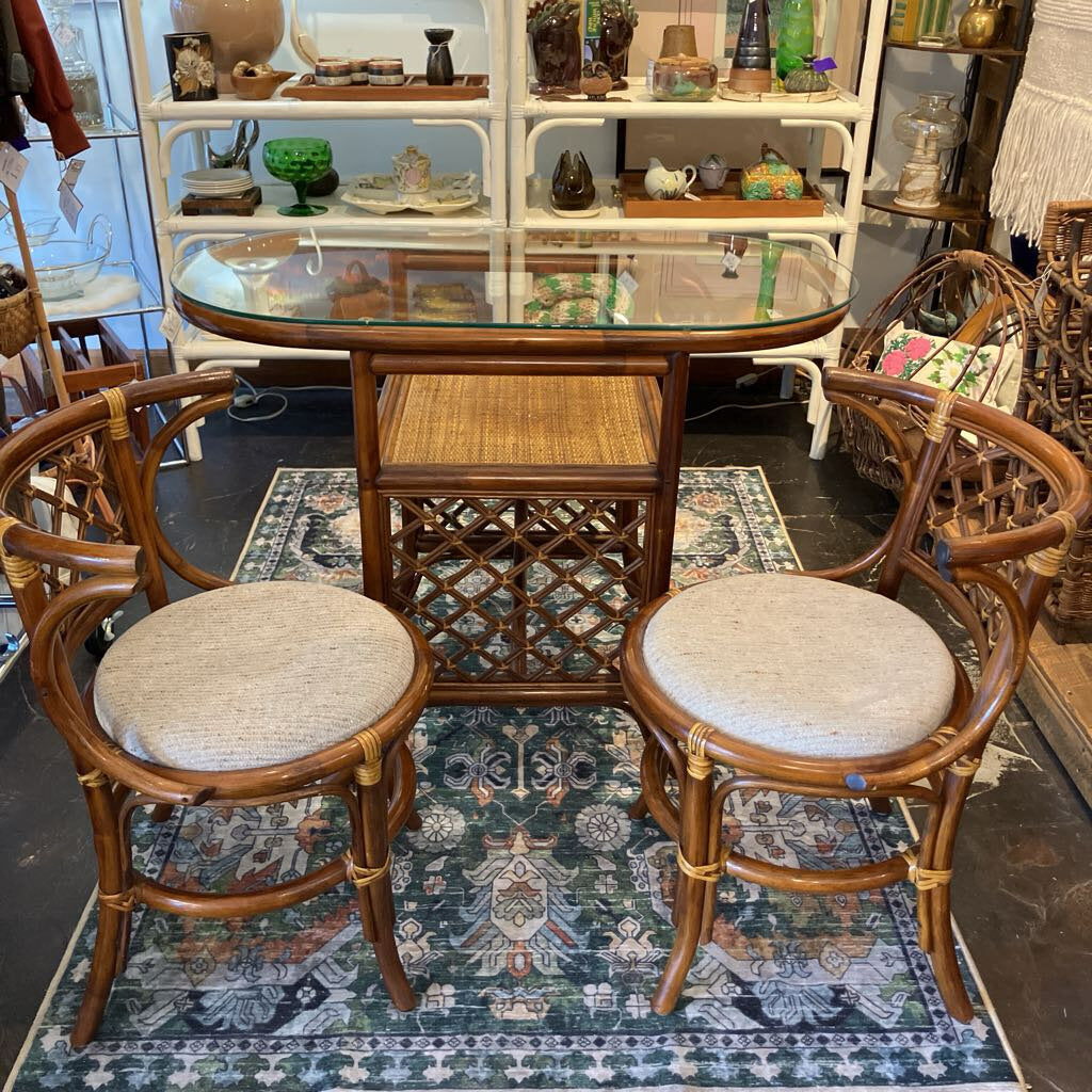 Vintage Rattan Honeymoon Table and Chairs Set