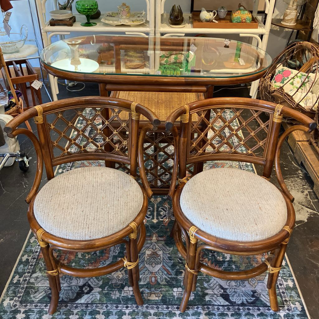 Vintage Rattan Honeymoon Table and Chairs Set