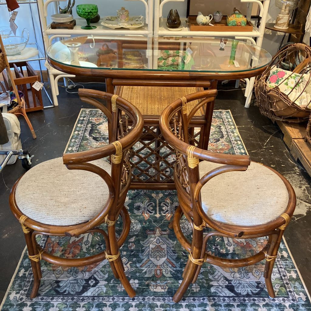 Vintage Rattan Honeymoon Table and Chairs Set