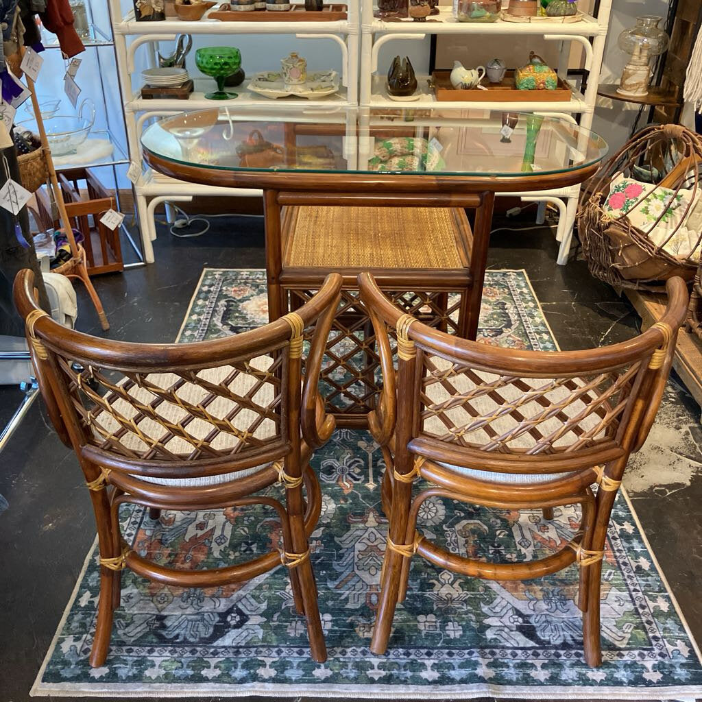 Vintage Rattan Honeymoon Table and Chairs Set