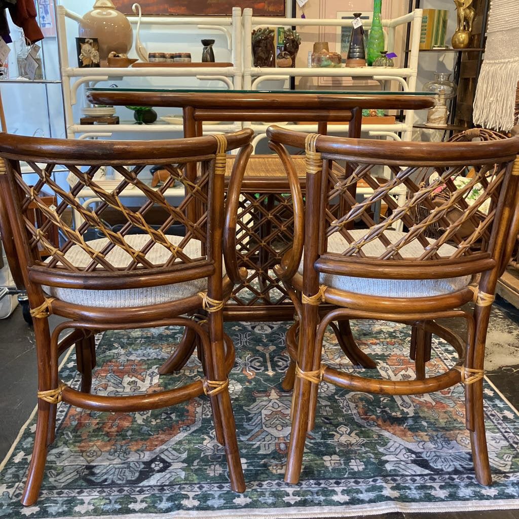 Vintage Rattan Honeymoon Table and Chairs Set