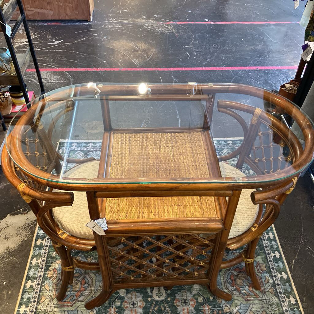 Vintage Rattan Honeymoon Table and Chairs Set