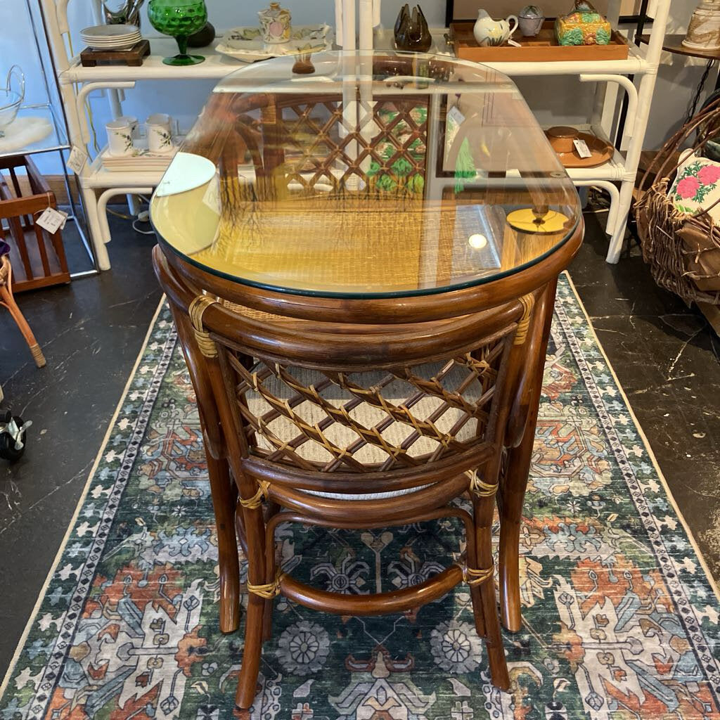 Vintage Rattan Honeymoon Table and Chairs Set