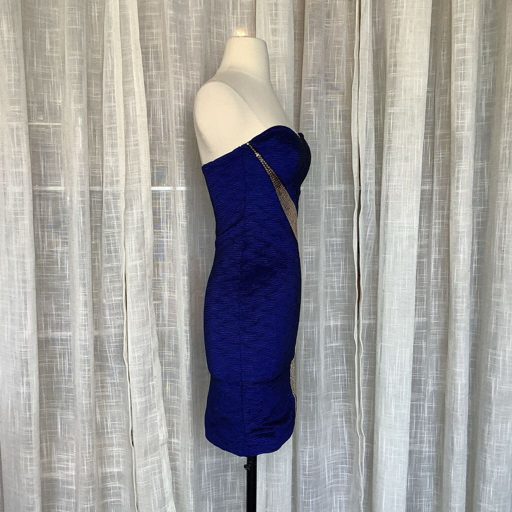 90s Style Navy Blue Gold Sequin Strapless Cocktail Dressess