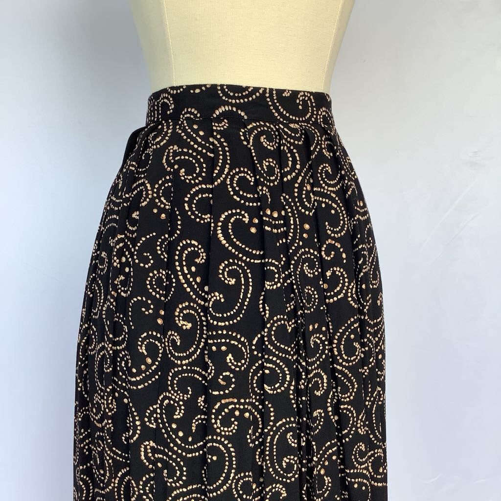 1990s Black Swirl Midi Skirt