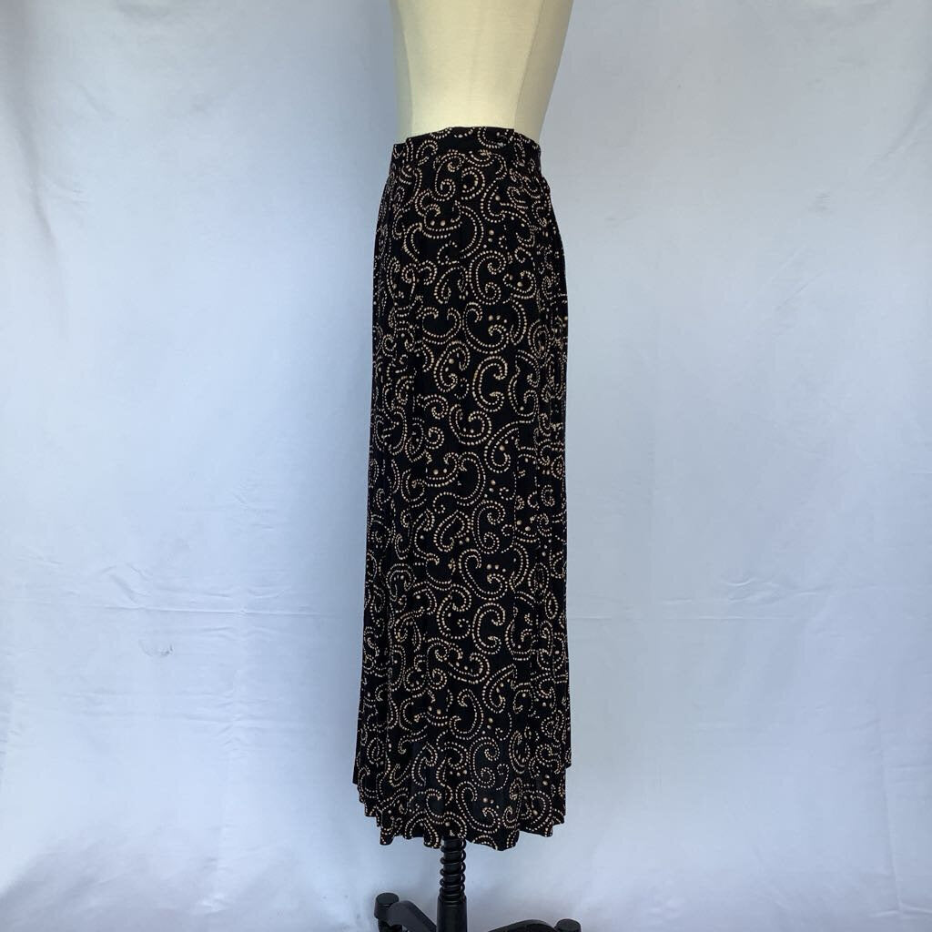 1990s Black Swirl Midi Skirt