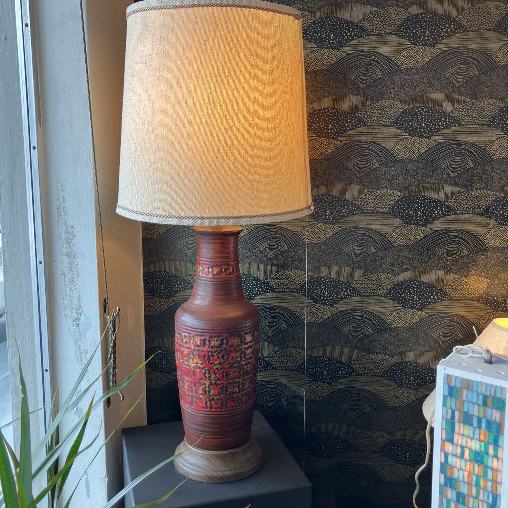 Mid-Century Red, Black & Gold Table Lamp